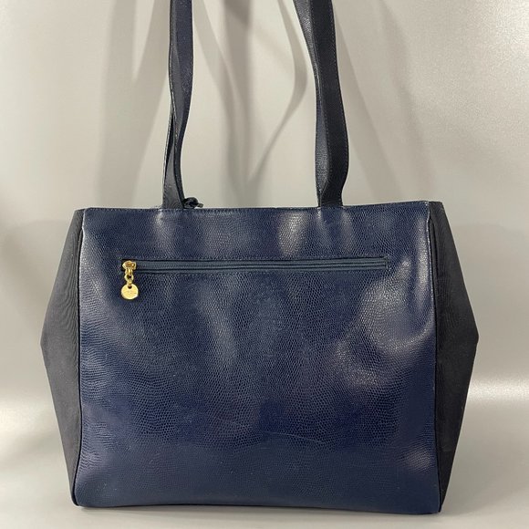 Exquisite Eliana Italy Blue Leather with Black Canvas Tote Bag - Picture 5 of 13